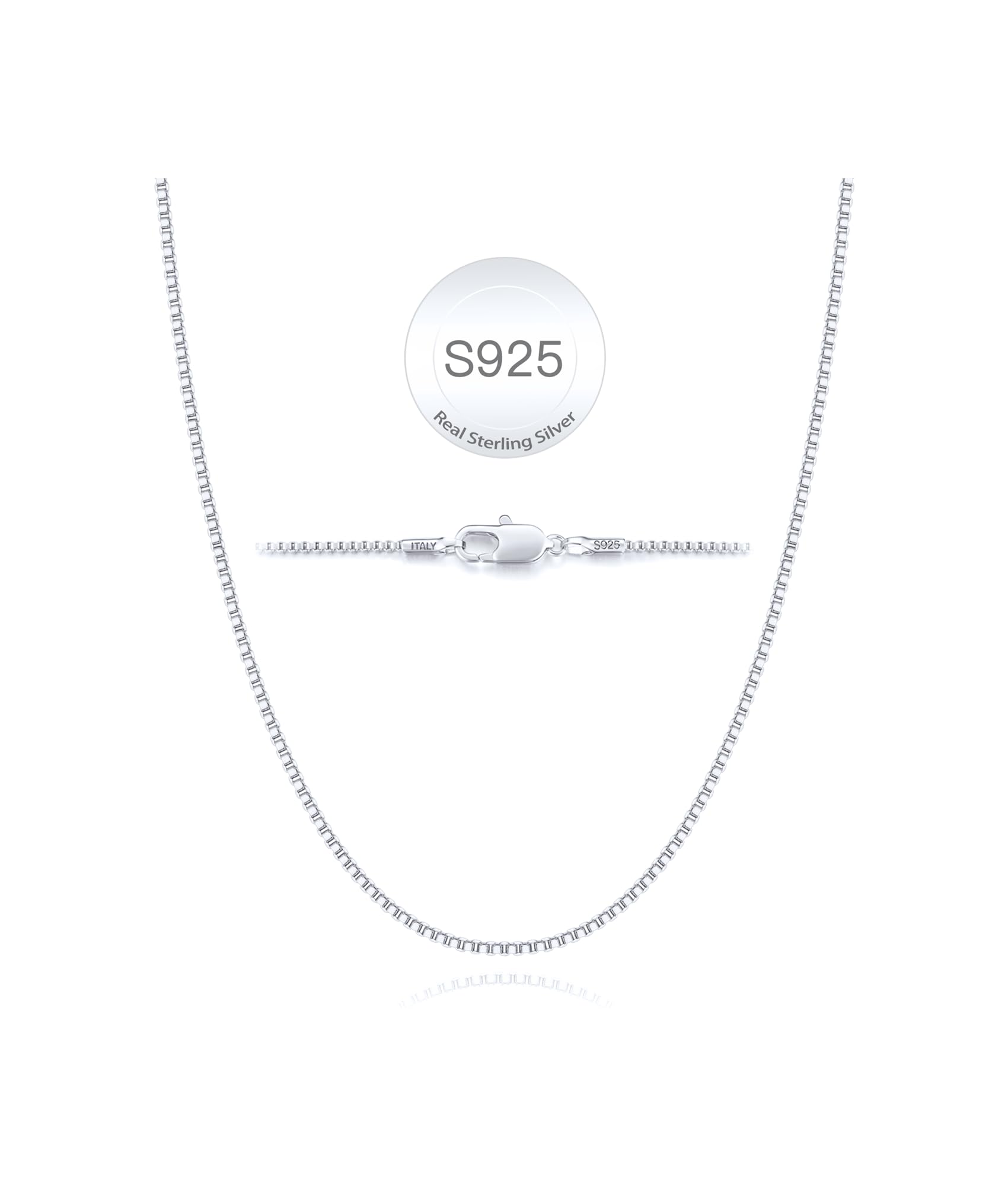 Jewlpire 18K Over Gold 925 Sterling Silver 1mm Thin Box Chain Necklace for Women