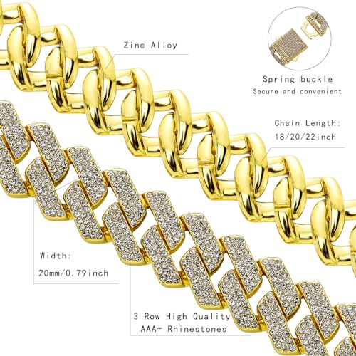 JINAO 14K Gold Plated Cubic Zirconia Miami Cuban Necklace for Men and Women