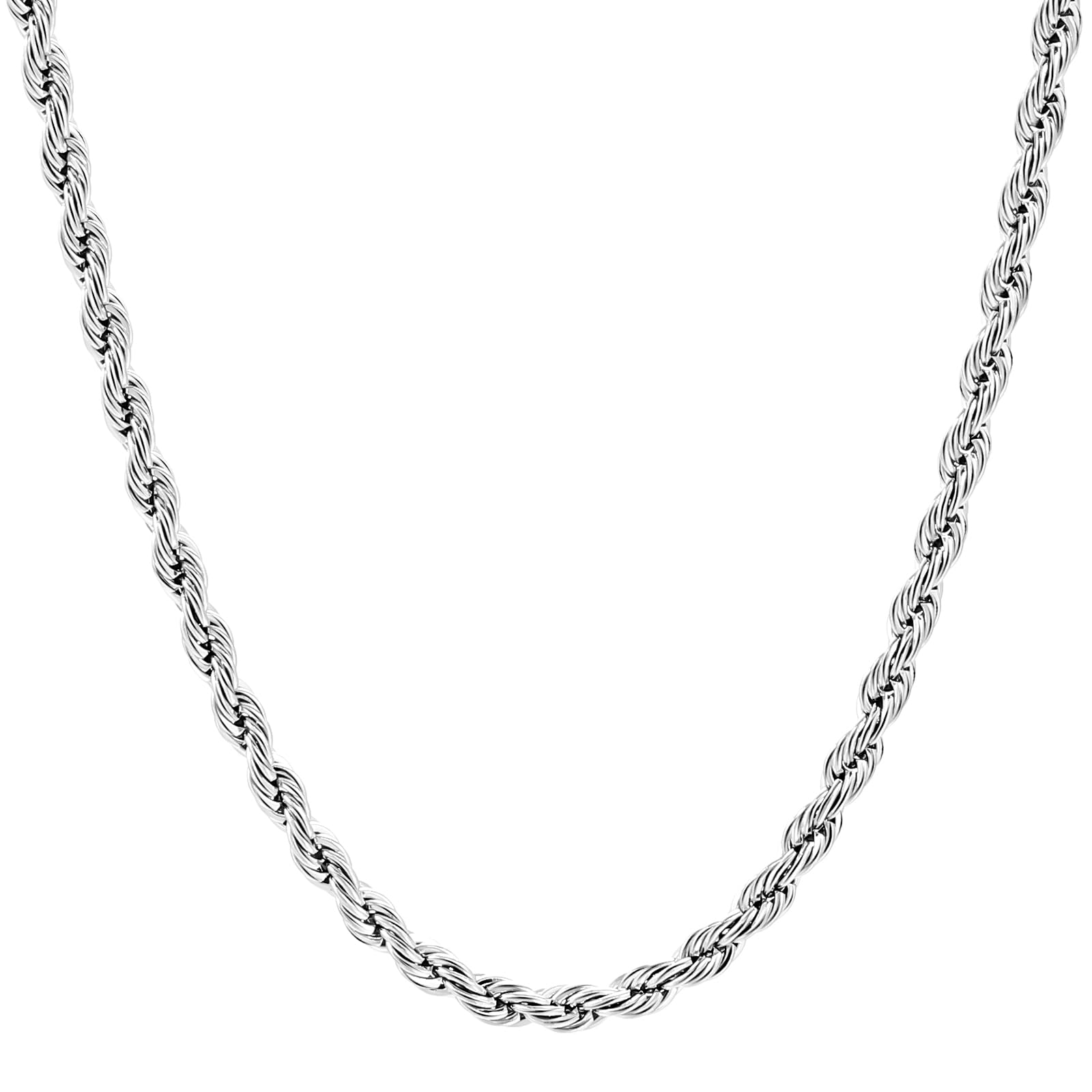 Stainless Steel Diamond-Cut Braided Rope Chain Necklace for Men and Women
