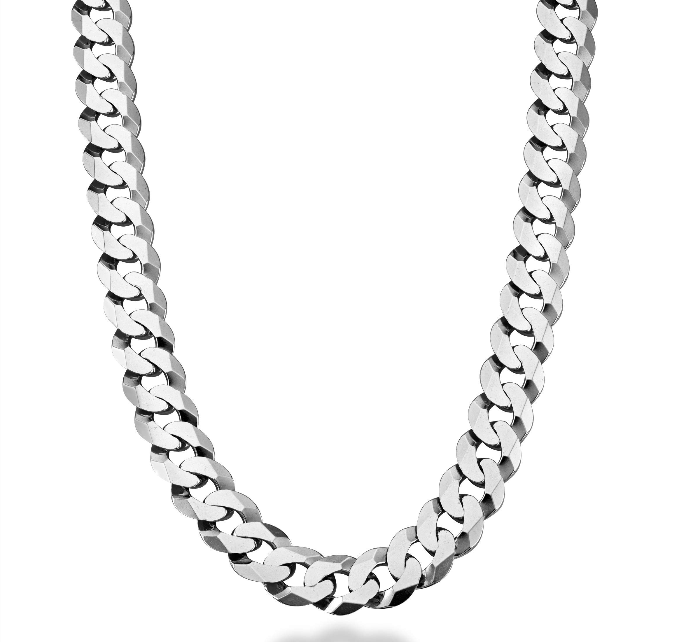 Miabella Italian Sterling Silver 925 Diamond-Cut Cuban Link Chain Necklace for Men