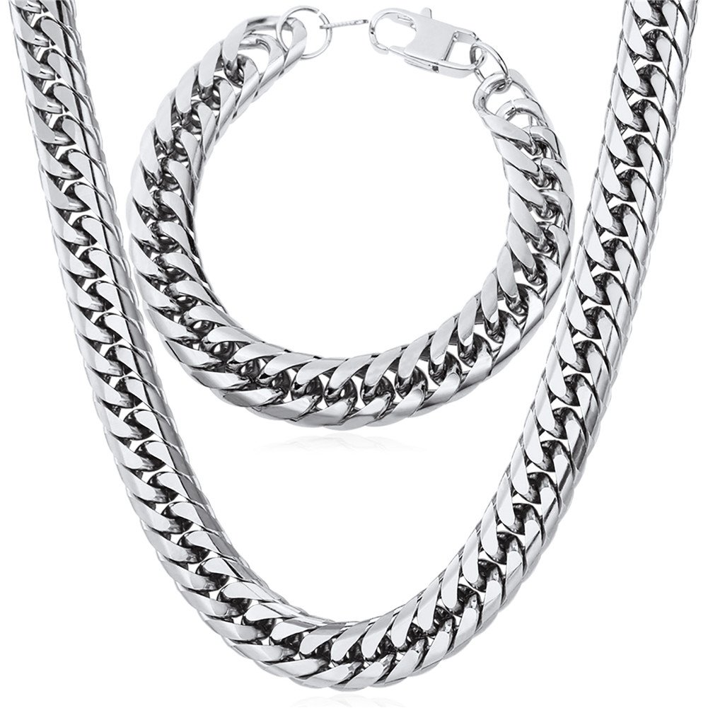 Stainless Steel Cuban Link Chain Necklace, Cool Hip Hop Jewelry Silver/Black/18K Gold Plated, 3-12mm Wide, 18-30 Inch